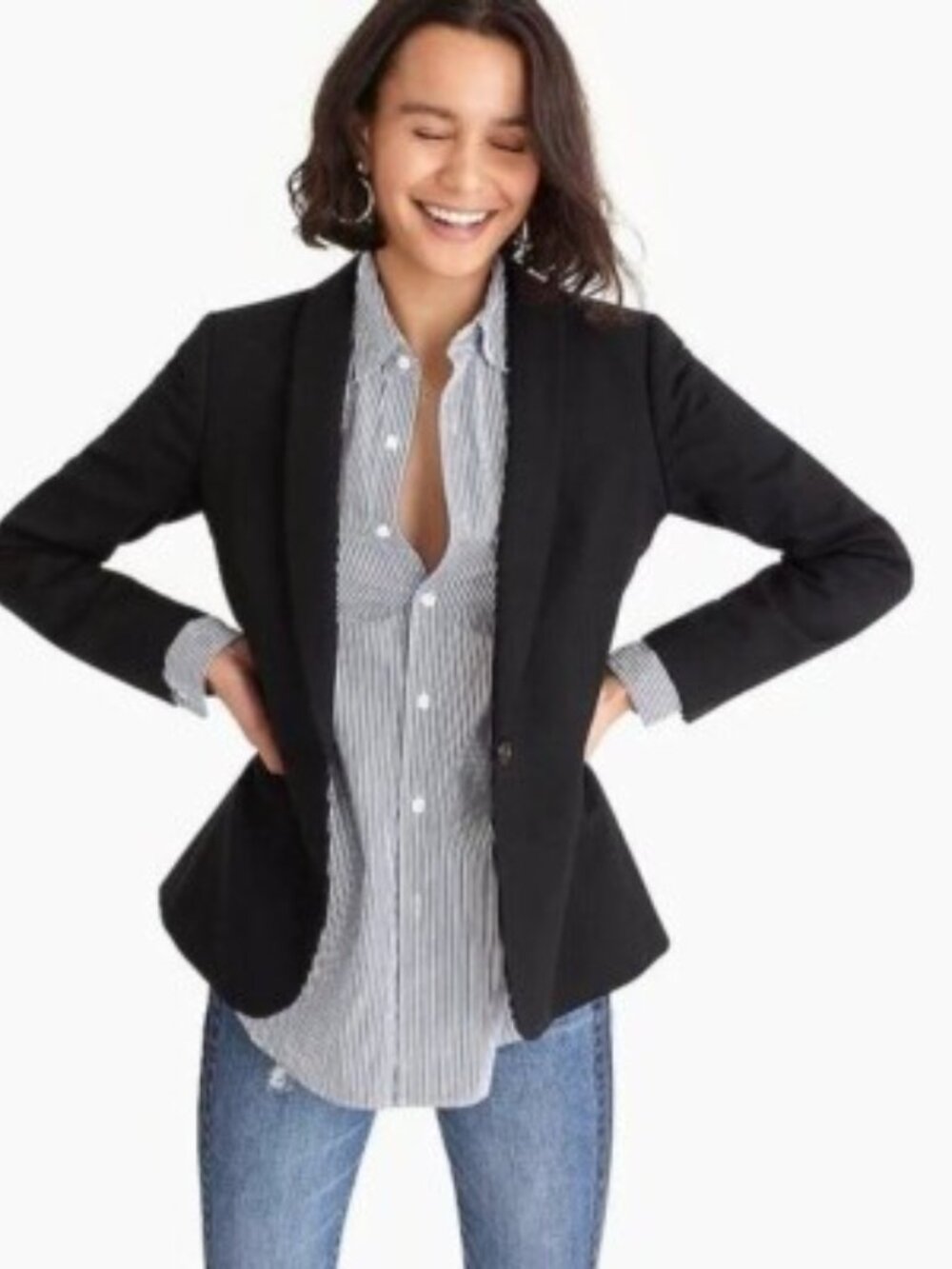 J CREW 14 Navy Parke Wool Flannel Blazer Jacket Single Button